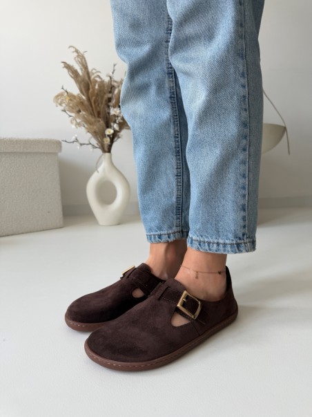 Wygodne półbuty damskie barefoot czekoladowe Evett Noli, kolekcja jesień, Polska produkcja, skóra naturalna