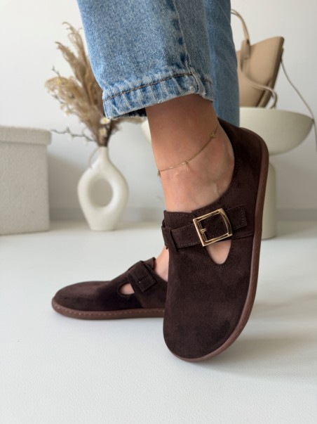 Wygodne półbuty barefoot damskie Evett Noli w kolorze czekoladowym, zero drop - Polska produkcja